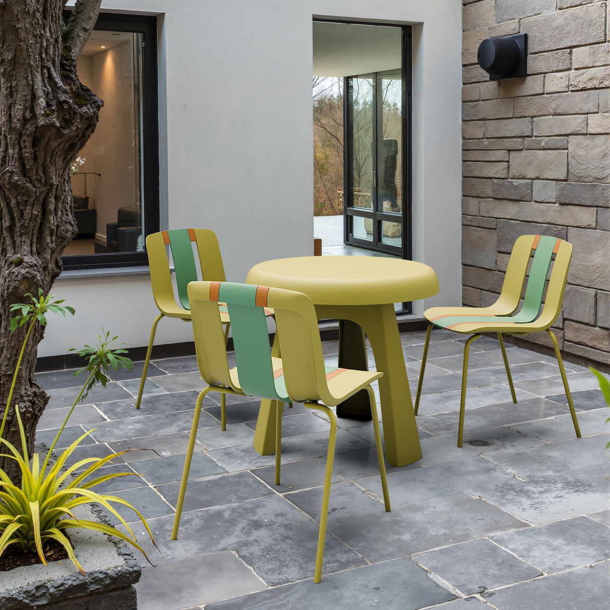 Modern Striped Blocking Single Chairs (Set of 4)