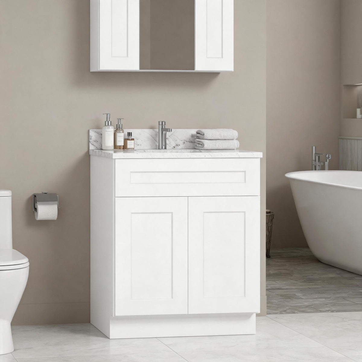 Shaker Base Cabinet With Soft-Close Drawer & Double Doors, Adjustable Shelf