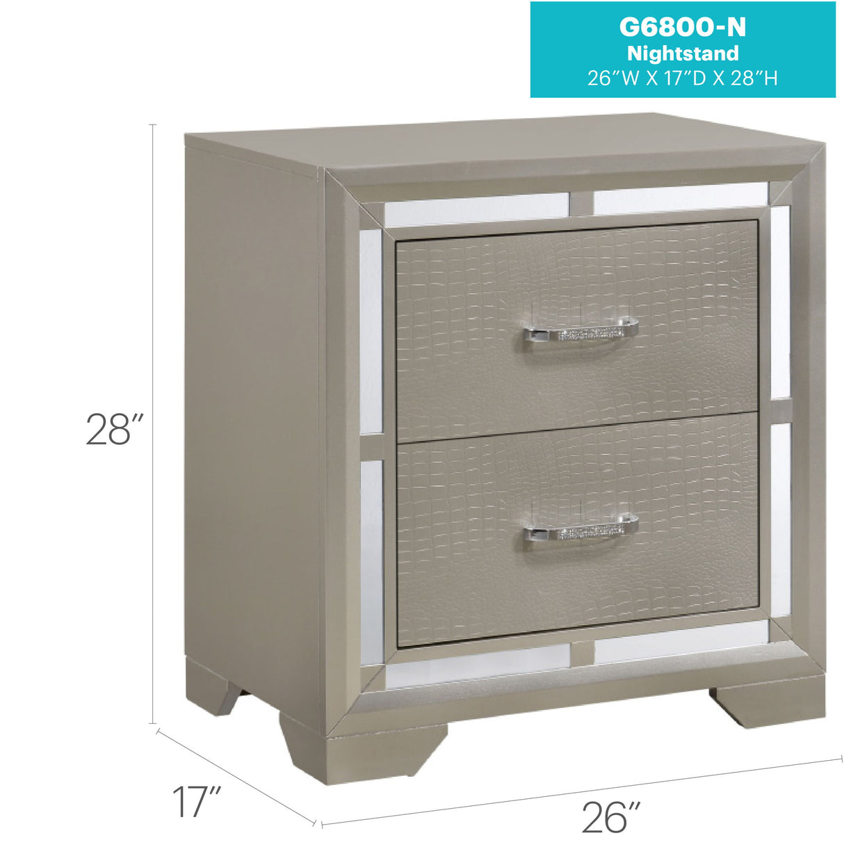 Elegant Nightstand - Silver Champagne