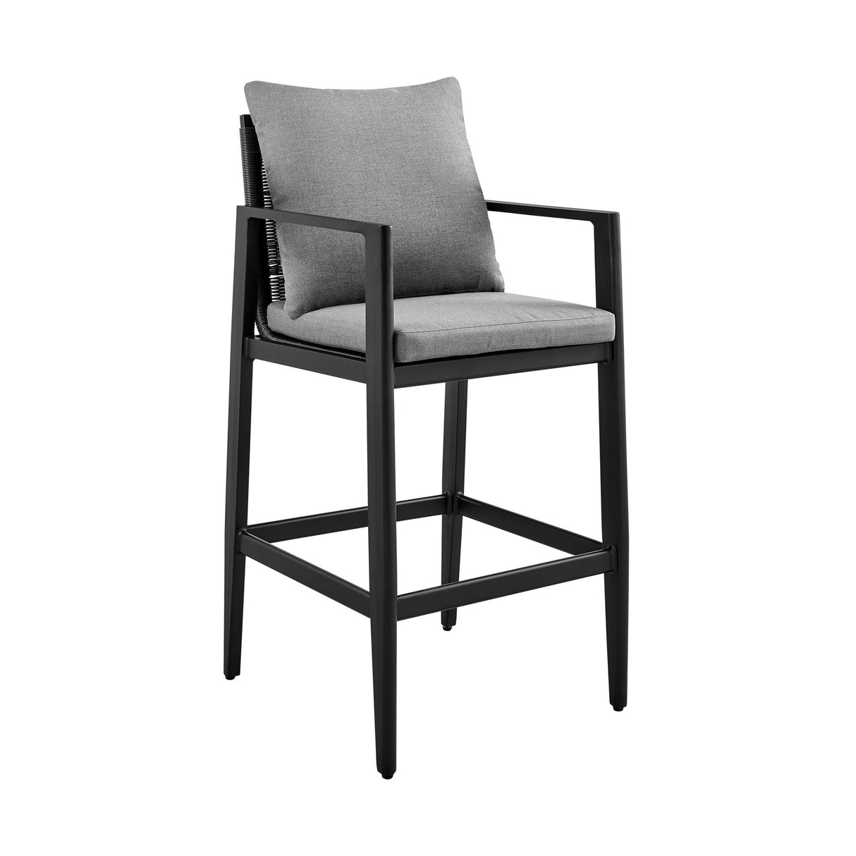 Cayman - Outdoor Patio Counter Height Bar Stool In Aluminum With Gray Cushions