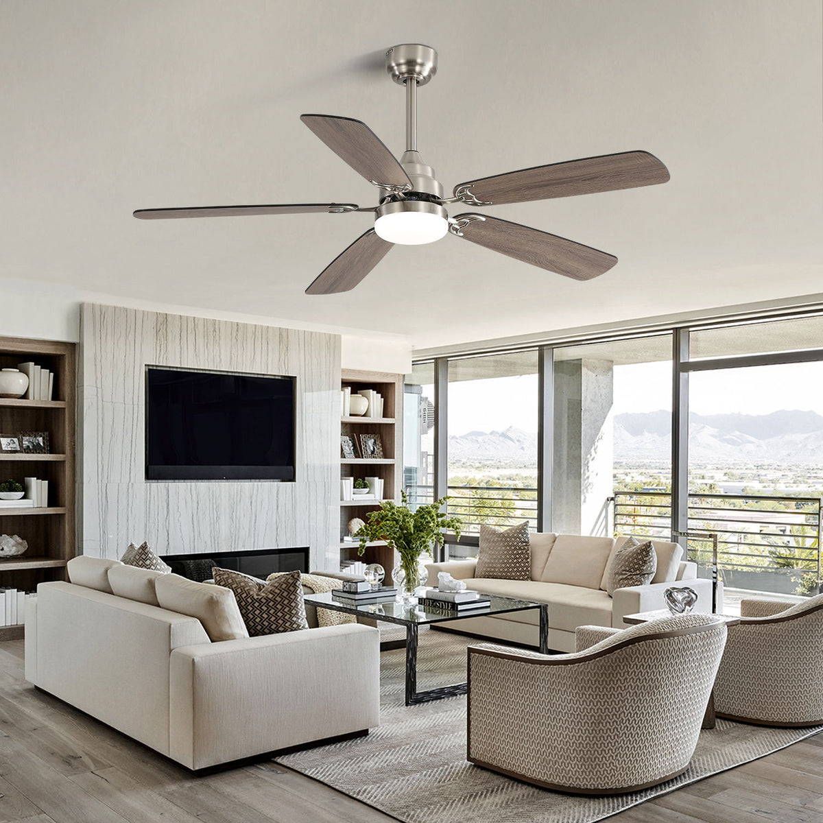 52" Ceiling Fan With LED Light, 6 Speed Remote Control, Reversible DC Motor