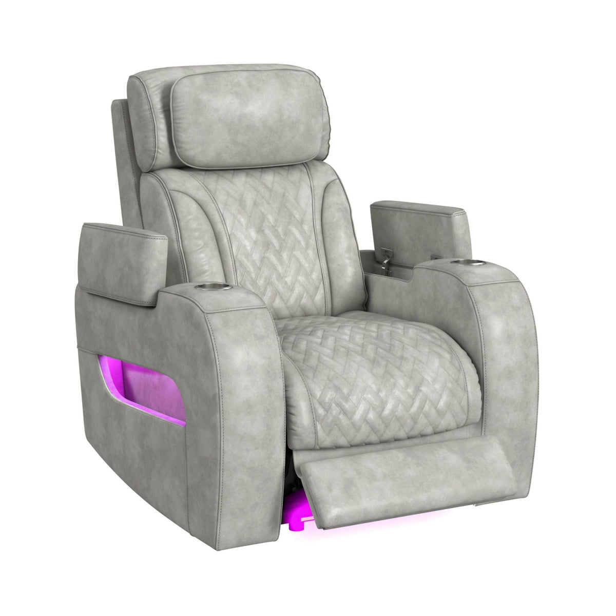 Prime Time - P3 Recliner With 7 Colors Led, Cup Holders And Wireless Charger Controller - Leather Gel Light Gray