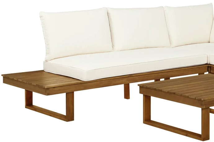 Linon Sea Breeze 4-Piece Beige/Brown Wooden Outdoor Loveseats with Cushions and Corner Table Set