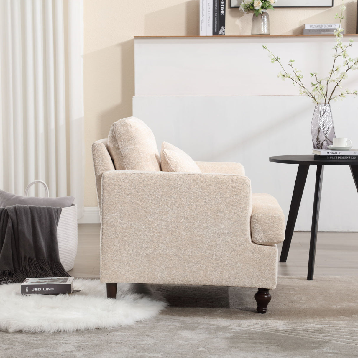 Modern Mid Century Wood Frame Armchair With Tufted Design