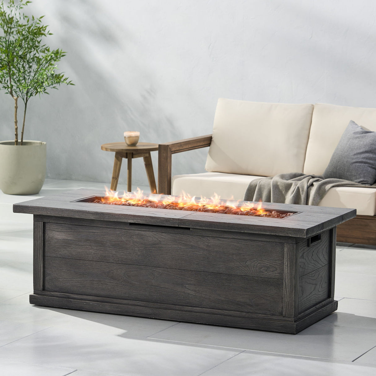 Transitional Rectangular Outdoor Propane Fire Pit Table 56x19in