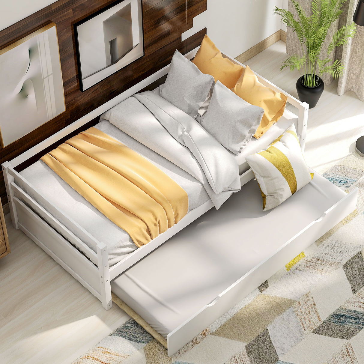 Twin Daybed With Trundle Frame Set - White