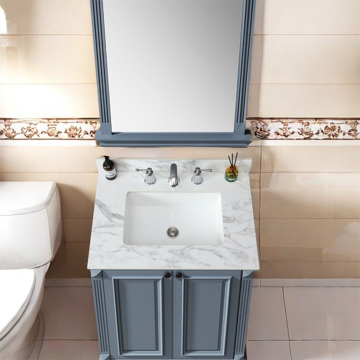 Elegant Sintered Stone Bathroom Vanity Top With Rectangular Undermount Ceramic Sink