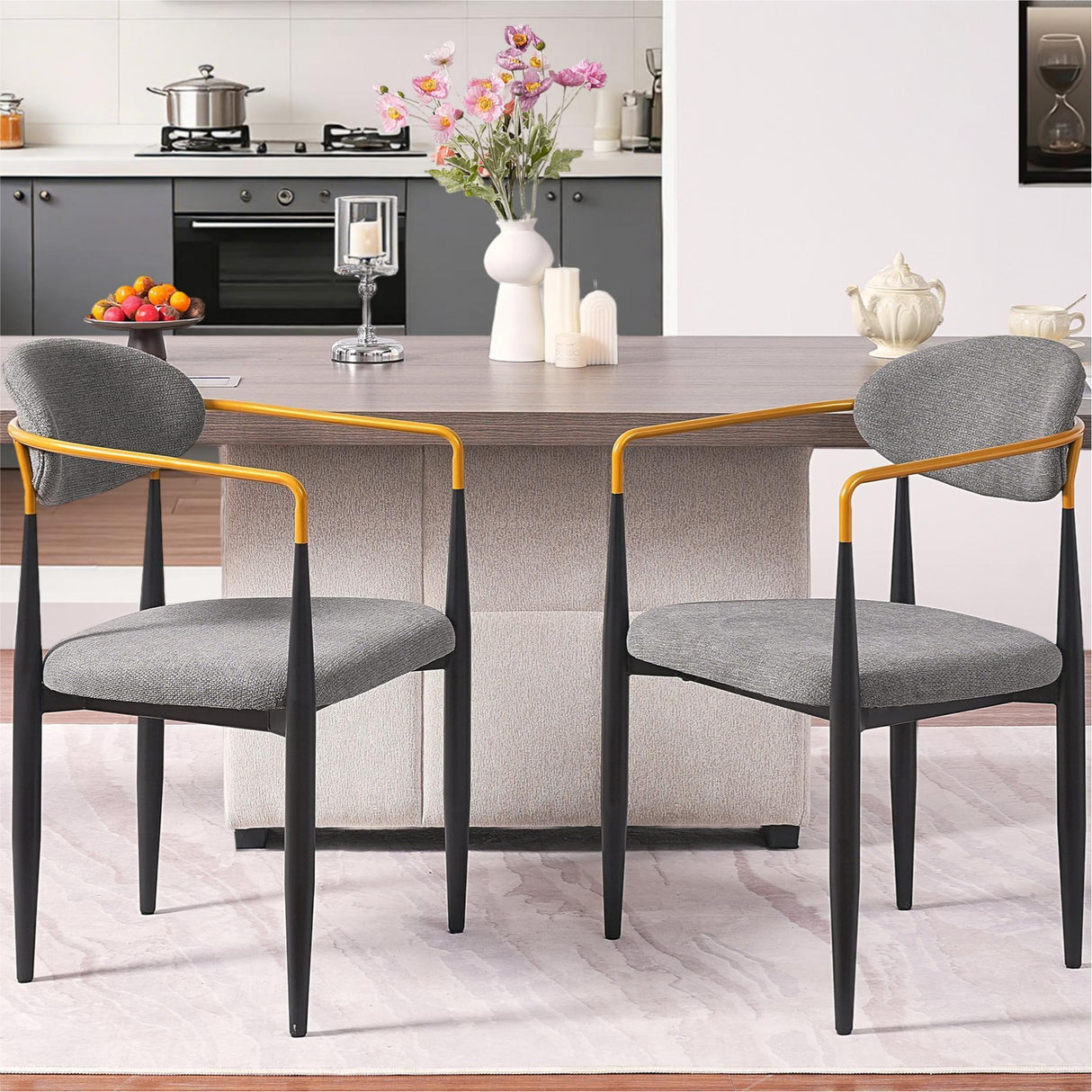 Modern Upholstered Dining Chair With Accented Armrests (Set of 2)