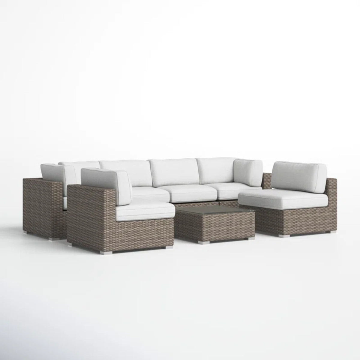 6 Seater Rattan Wicker Outdoor Lounge Set With Cushions - Gray Mix