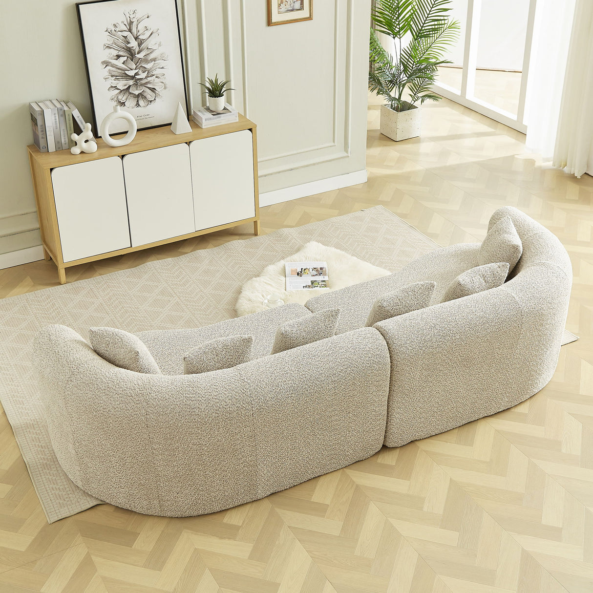 Curved Sectional Sofa With 6 Pillows
