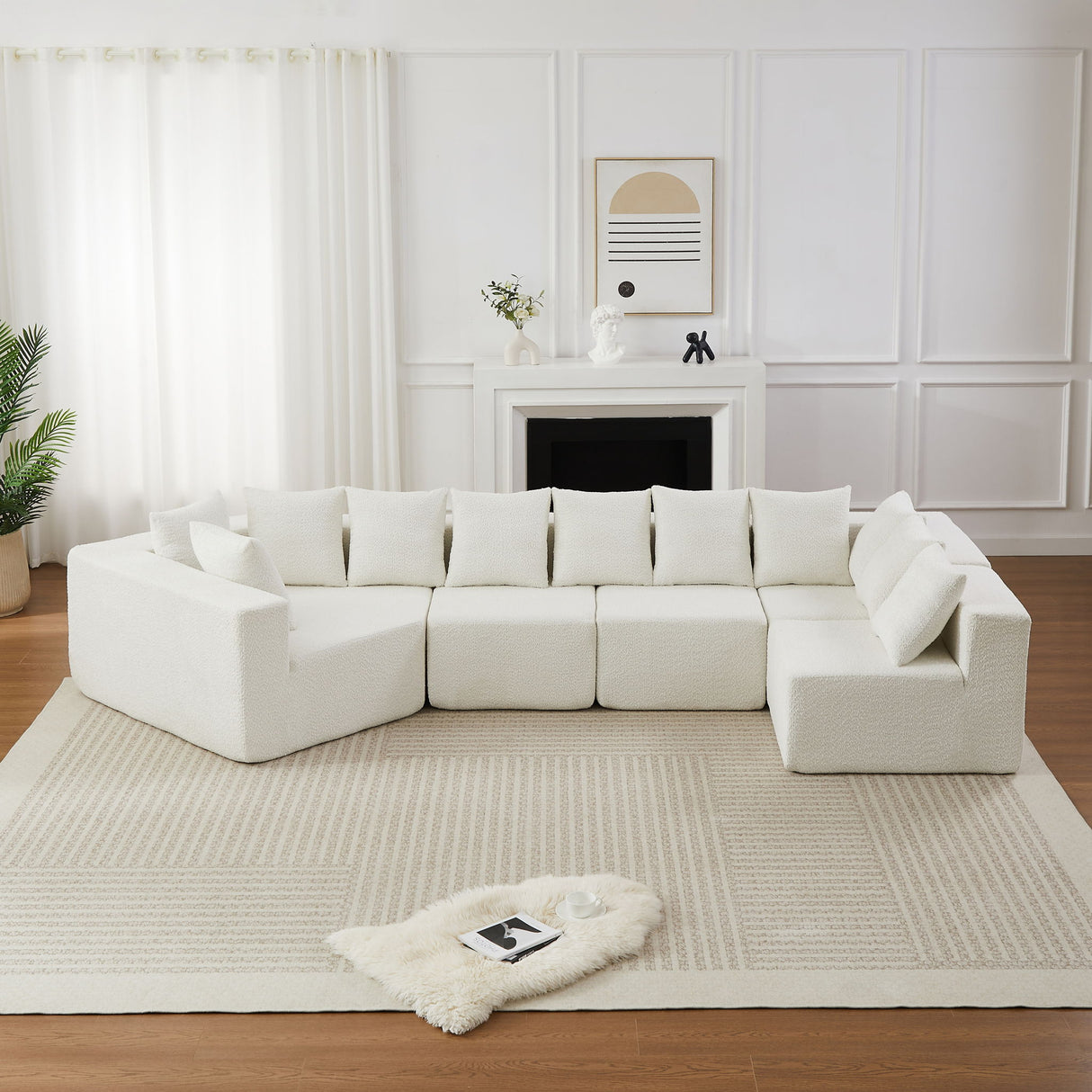 L - Shaped Modular Sofa With Deep Seat And 11 Pillows