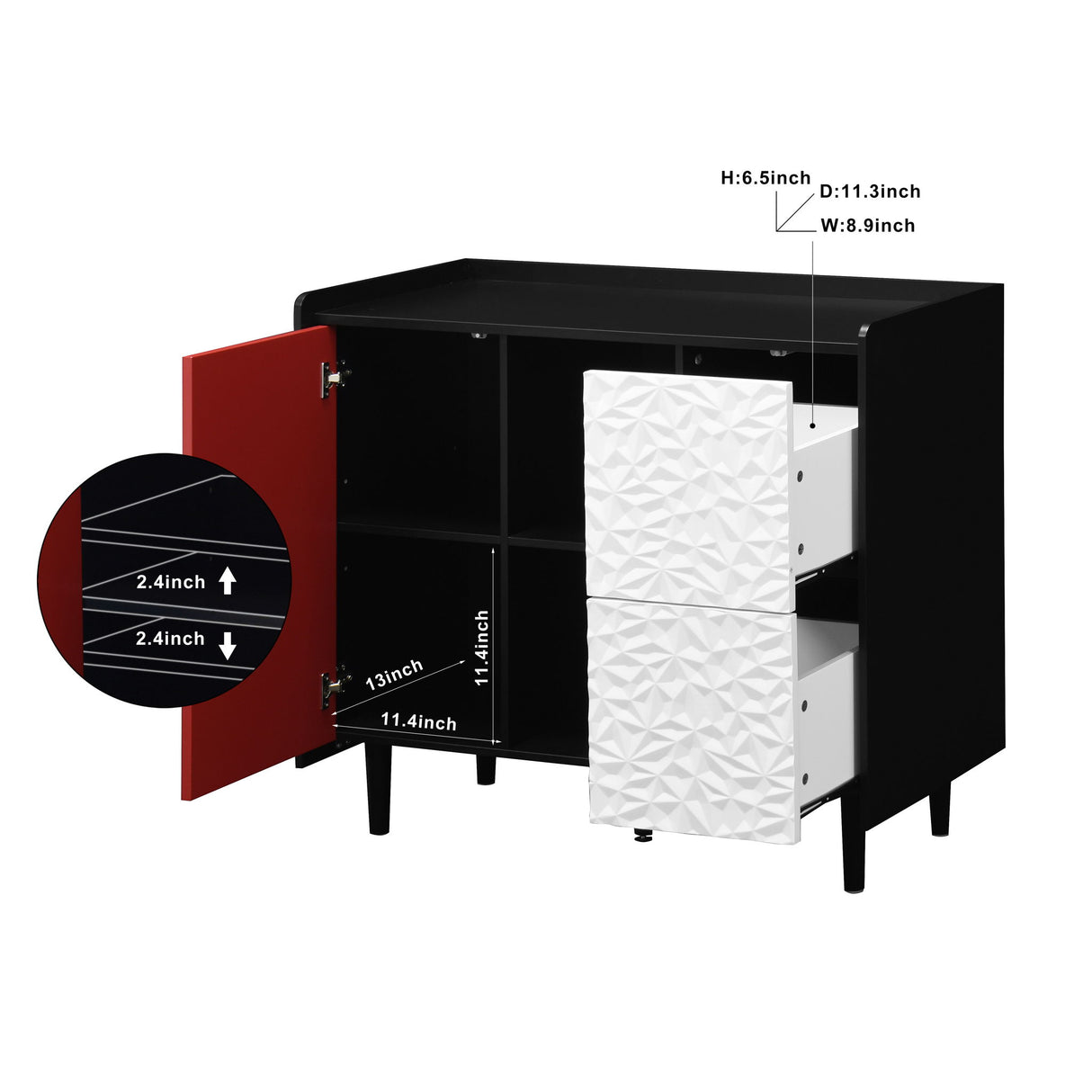 Sideboard Buffet Cabinet with Unique Panel Styling Wood Storage Drawers