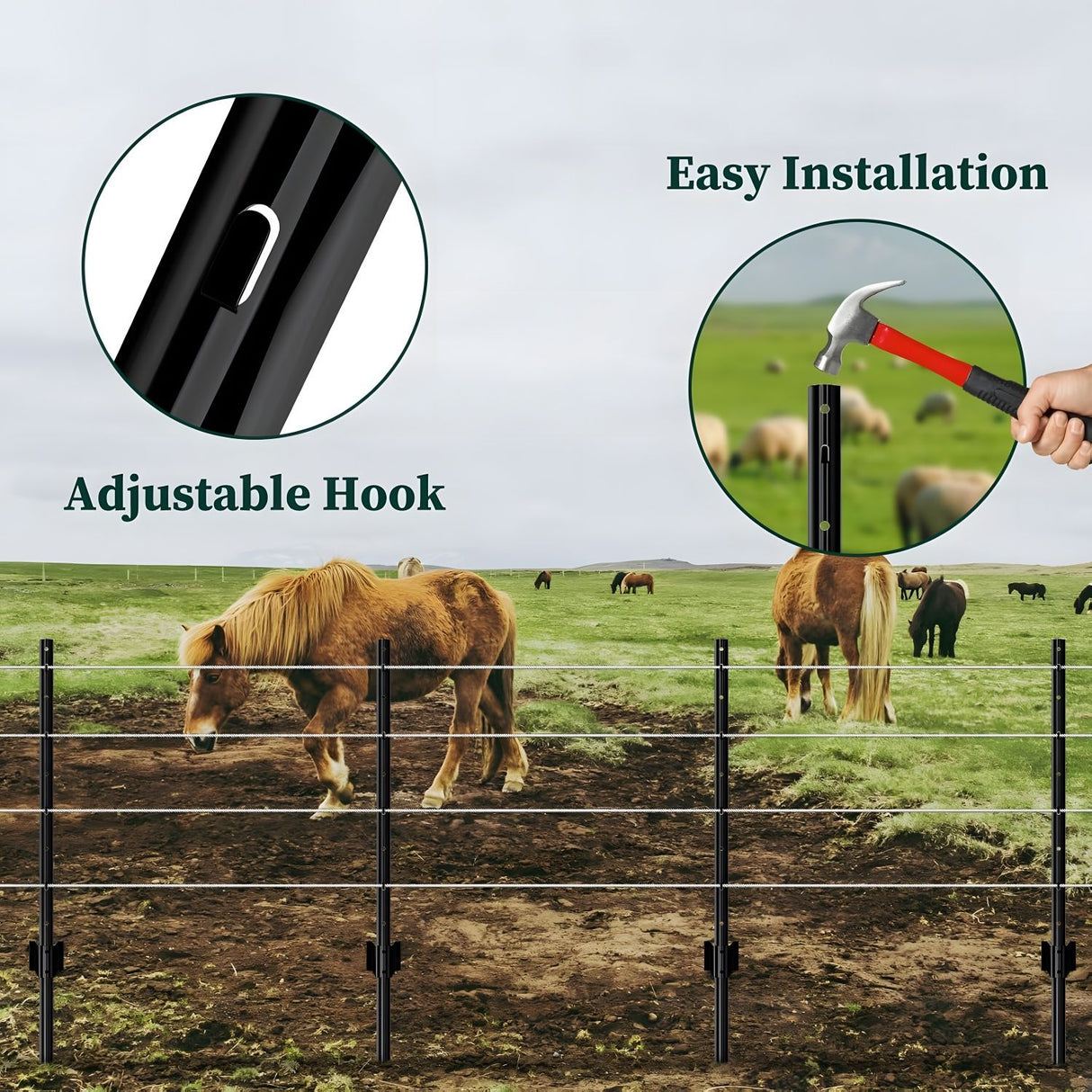 4 Foot U-Shaped Metal Garden Fence Posts Set For Wire Fencing