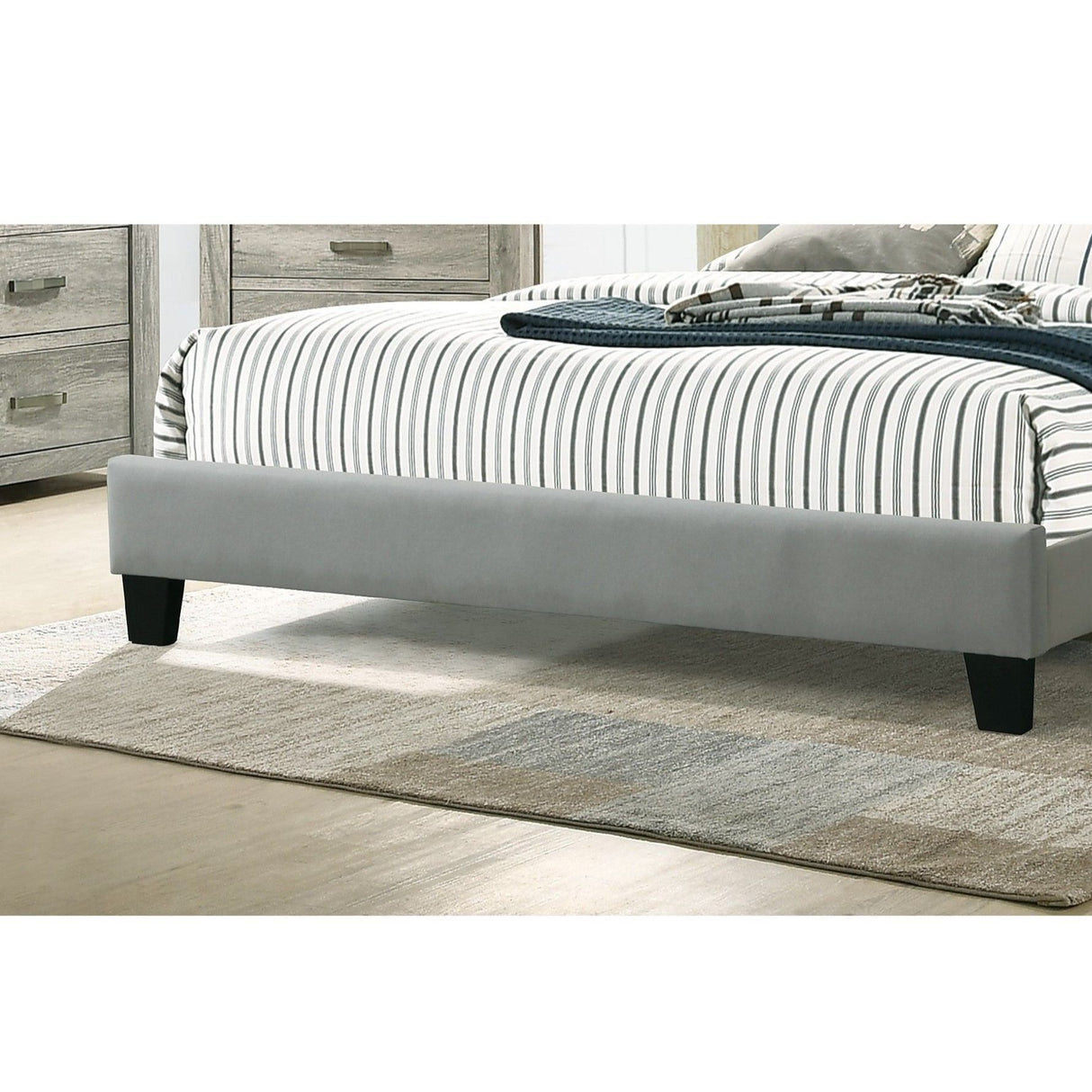 California King Size Tufted Headboard Platform Bedframe, Bedroom Furniture - Gray / Light Gray