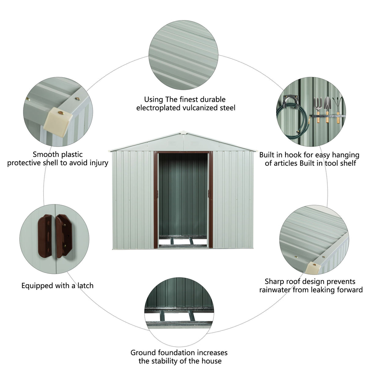 Outdoor Metal Storage Shed Garden Building Weather Resistant Steel 7.5x4ft