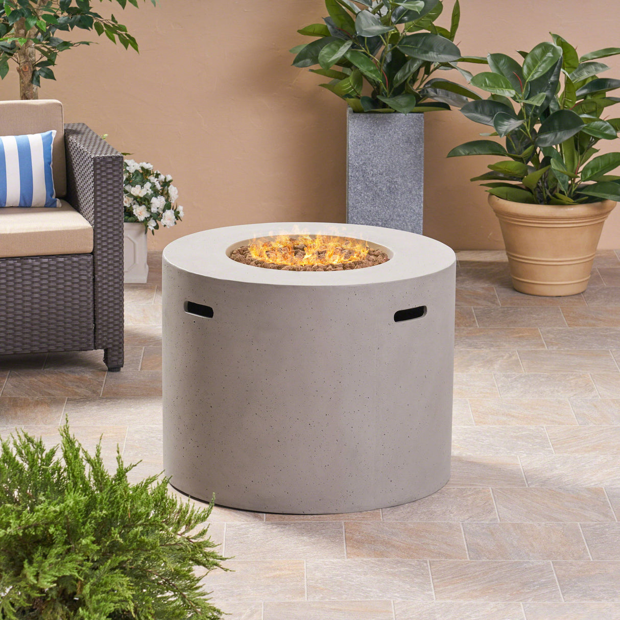 Round Propane Fire Pit Table Modern Outdoor Patio Heater 40000 BTU