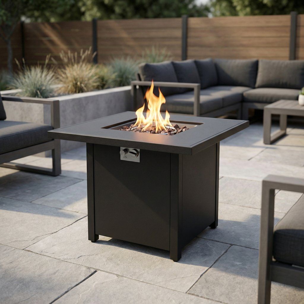 Outdoor Fire Pit Heater Backyard Steel Fireplace with Wind Shield 30x25in Black