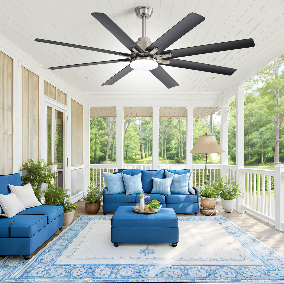 66" Low Profile Ceiling Fan With Dimmable LED Lights, 6 Speed Reversible DC Motor For Indoor - Brushed Nickel