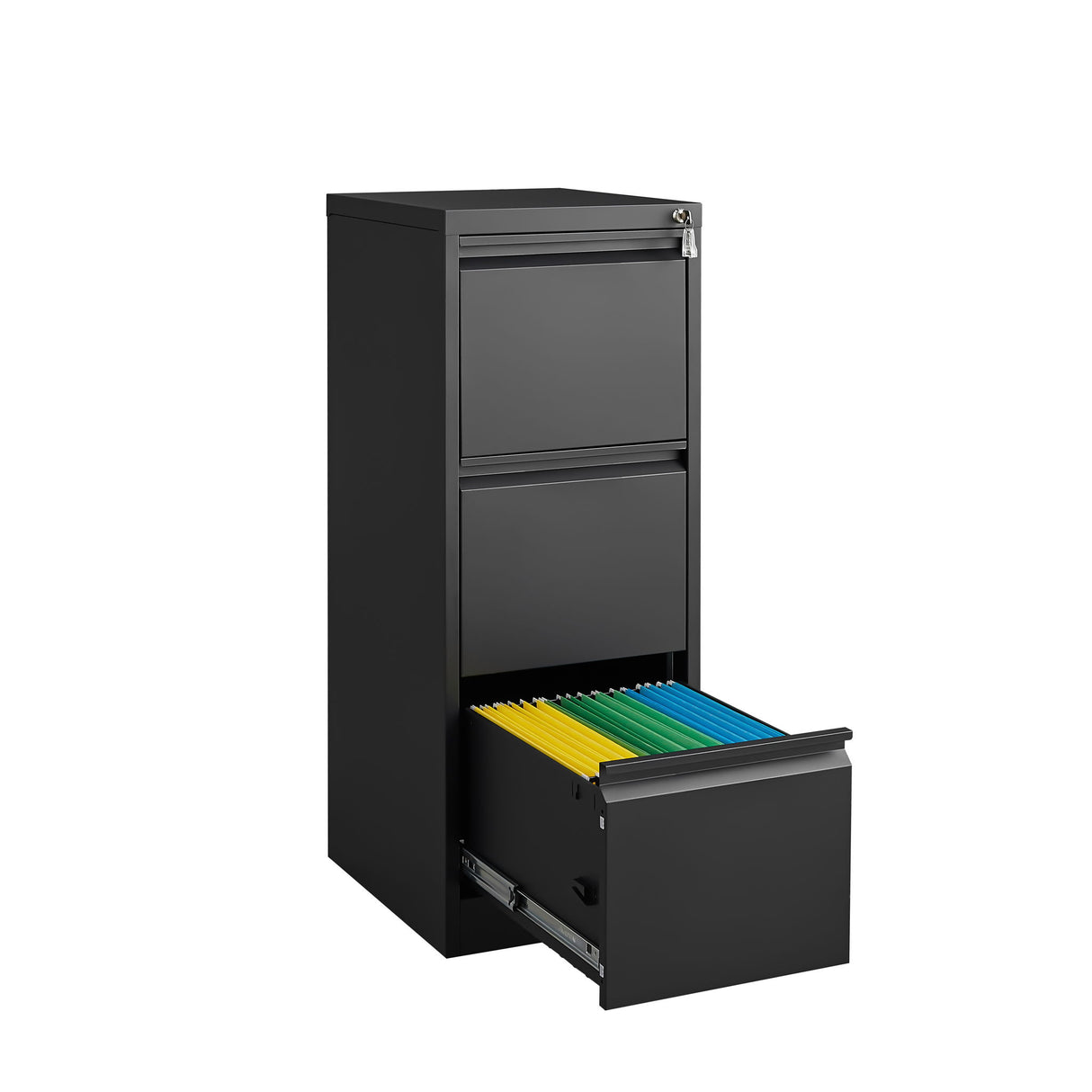 Durable Metal 3 Drawer File Cabinet With Lock For Office Storage