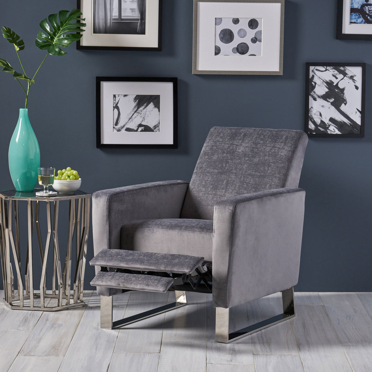 Bolt - Upholstered Recliner Chair With Stainless Steel Base - Gray