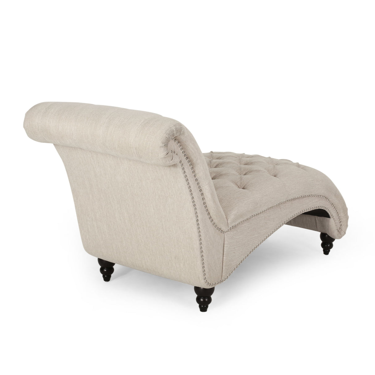 Chaise Lounge With Button Tufted Diamon Stitch - Beige
