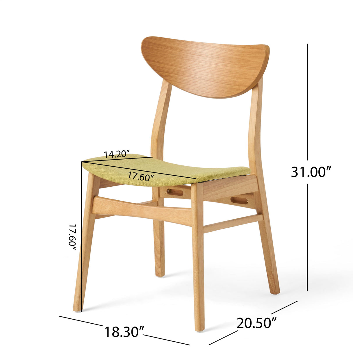 Contemporary Fabric Dining Chair With Wood And Sleek Design - Green