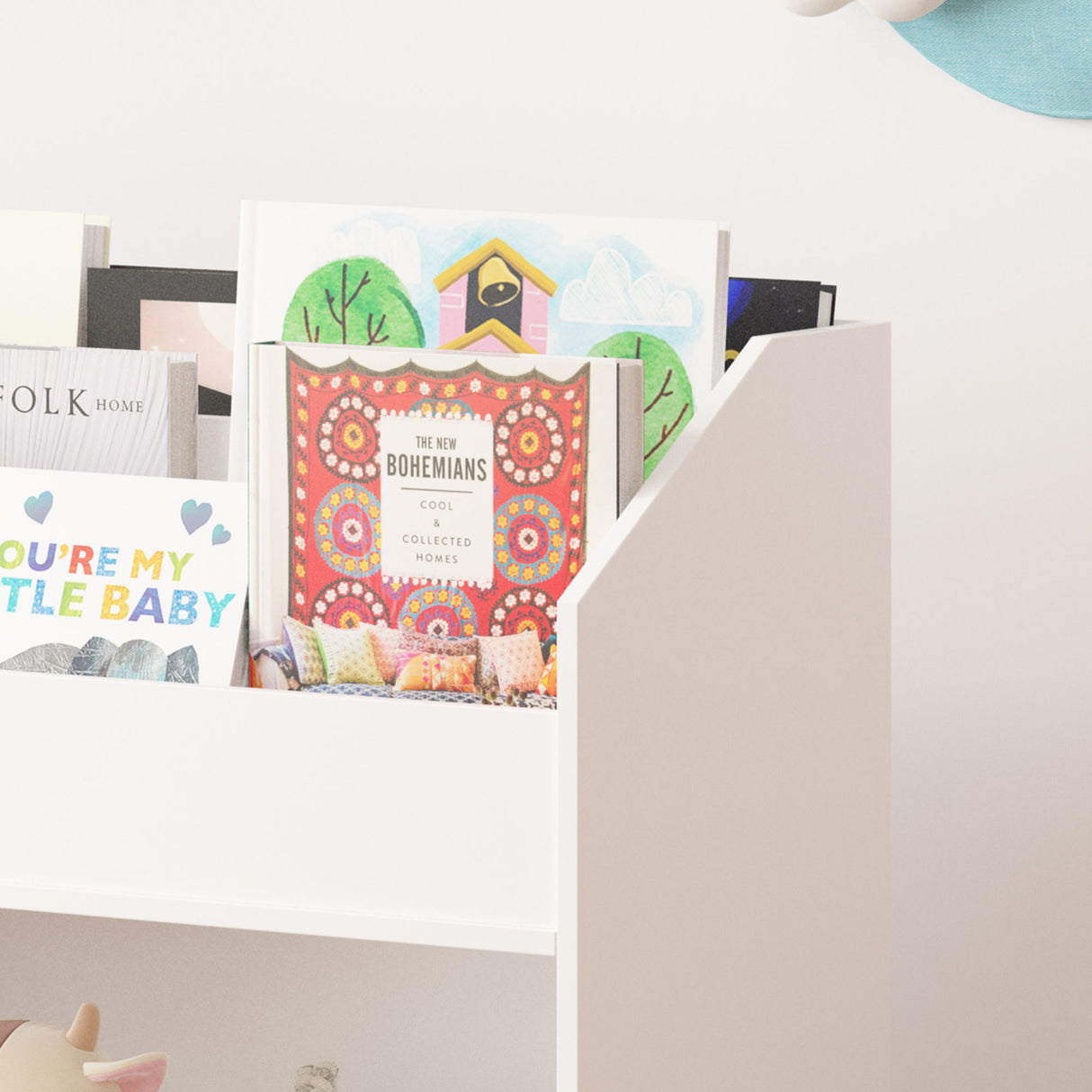 Bookcase Organizer With Storage, 3 Tier Toddler Book Display Shelf For Playroom - White