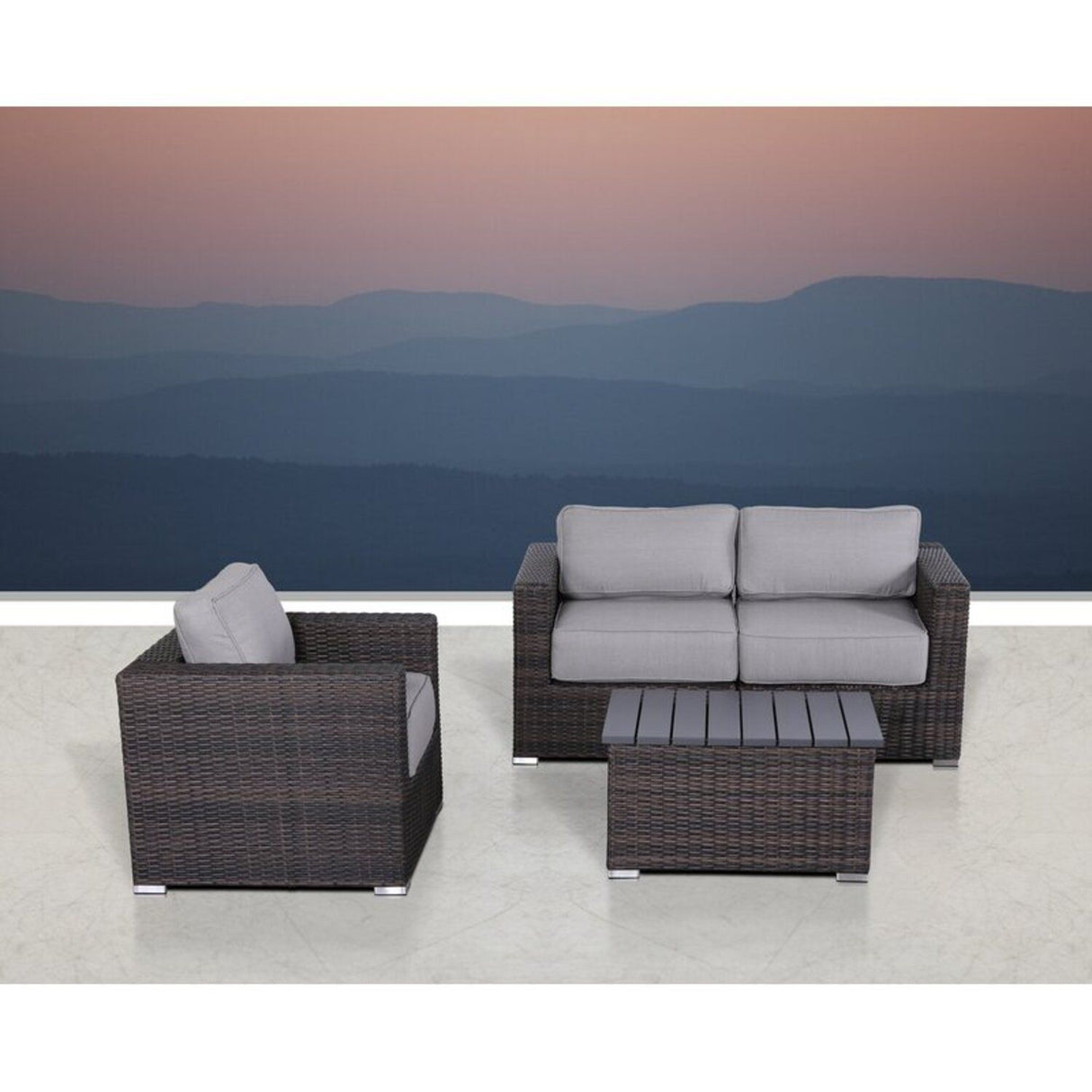 3 Person Outdoor Seating Set With Cushions - Brown