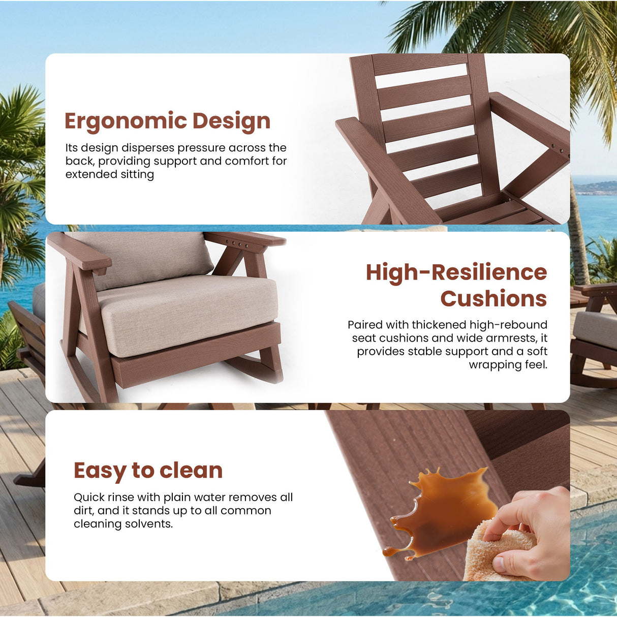 Outdoor Patio Club Chair With Sunbrella Cushions - Brown