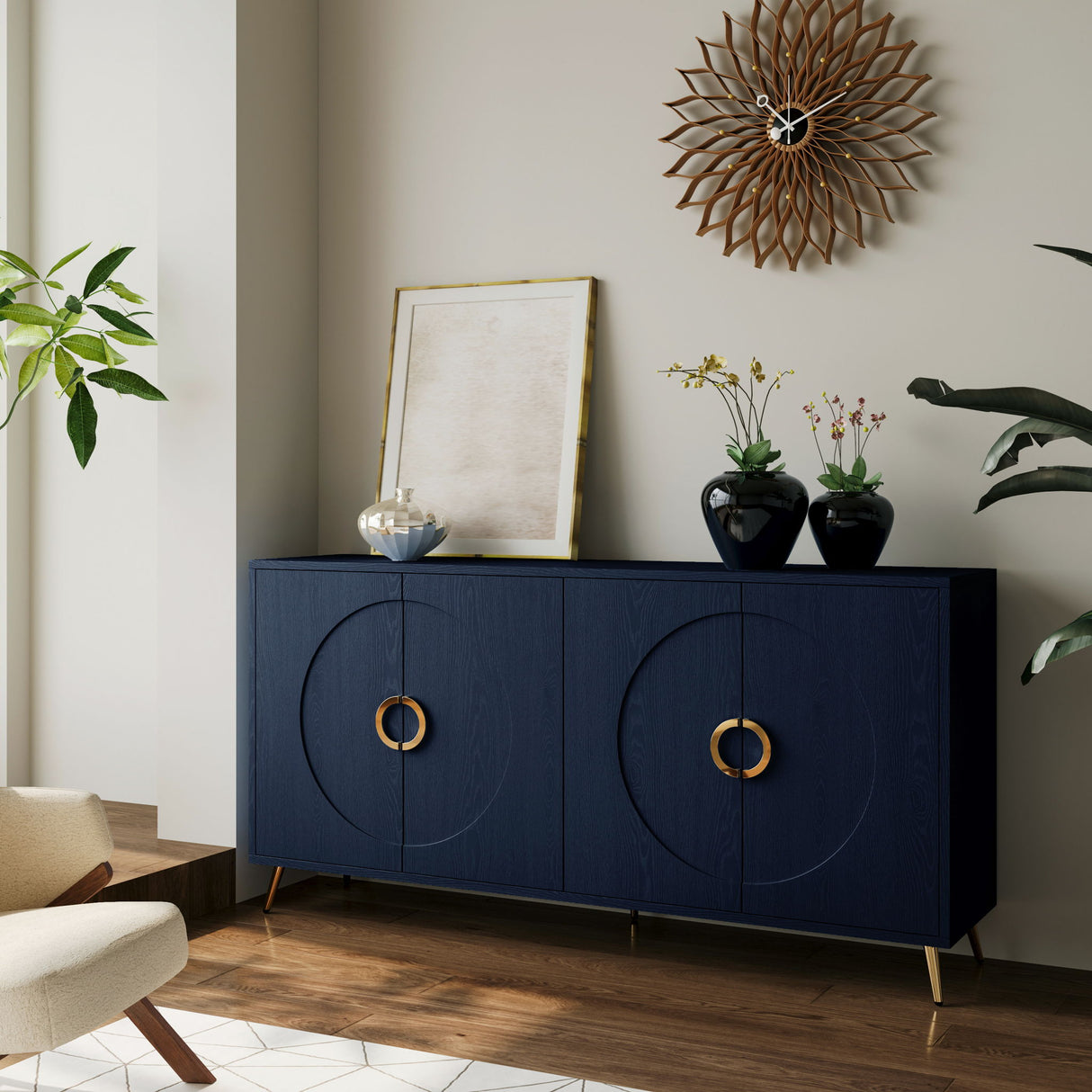 Modern Sideboard Buffet Server Cabinet Lacquered Wood Storage 60x31in