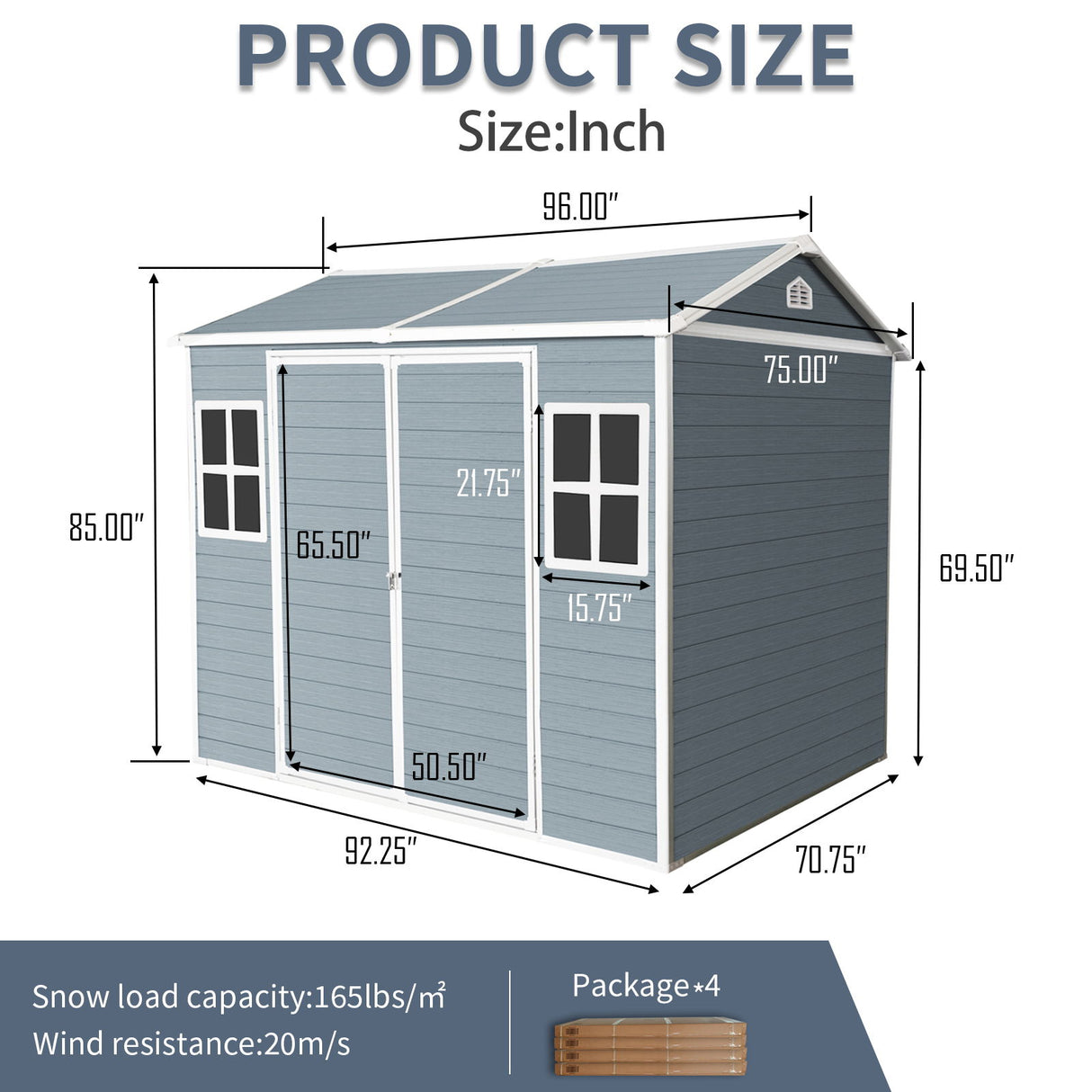 Resin Outdoor Storage Shed Garden Building Waterproof Heavy Duty 8x6.5ft