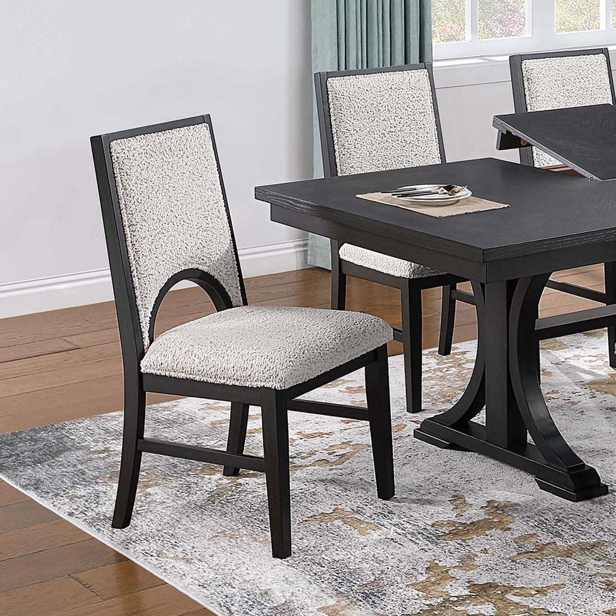 Upholstered Dining Chairs With Arched Cutout Backrest (Set of 2) - Black / White
