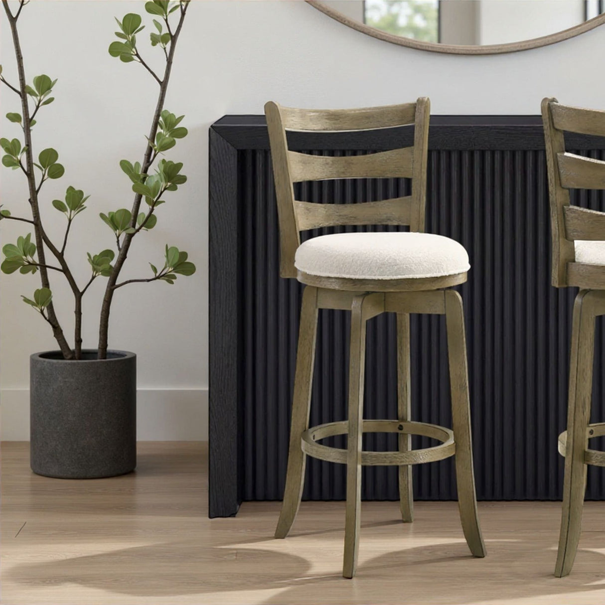 Melindra - Modern Farmhouse Swivel Wood Bar Height Kitchen Bar Stool