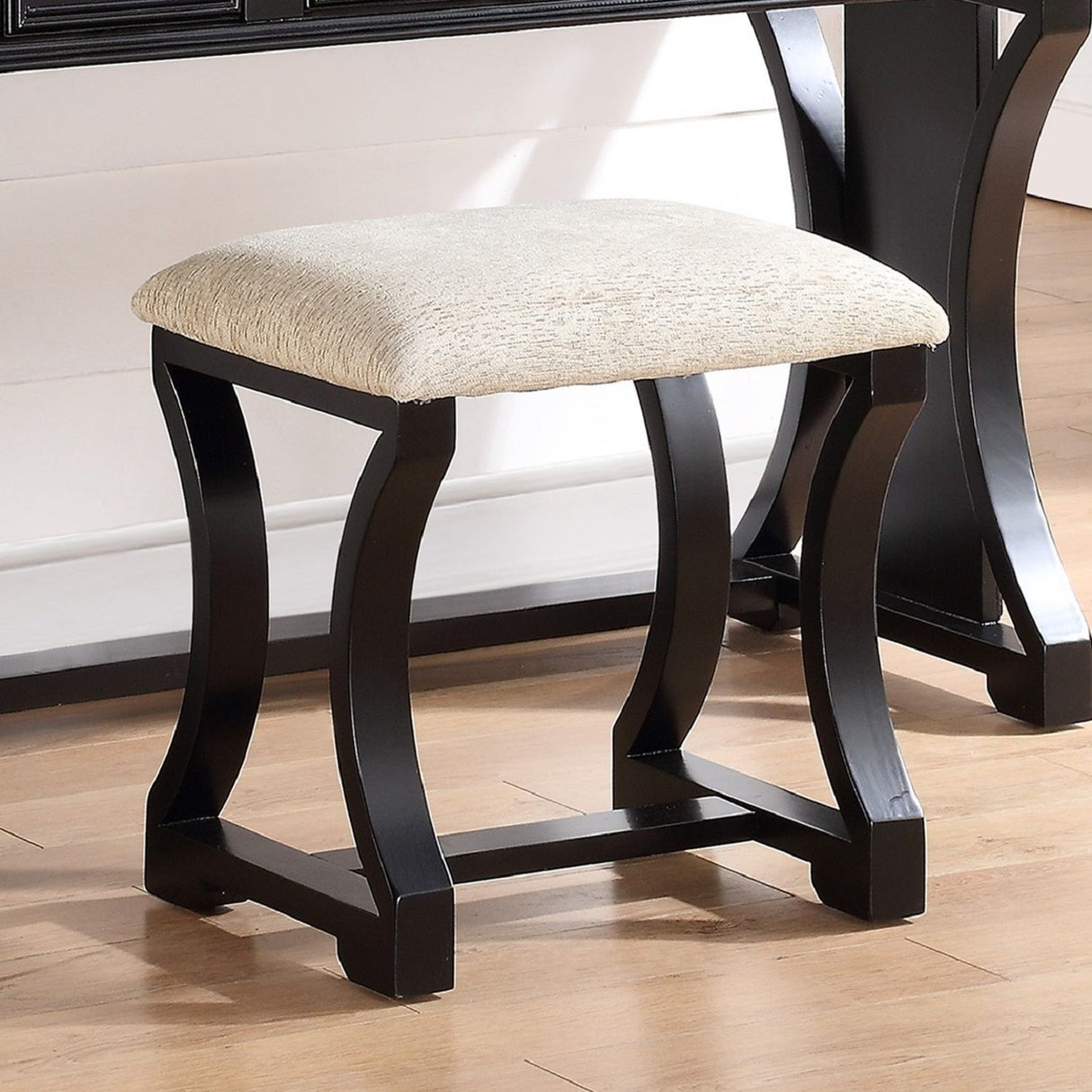 Bedroom Vanity Set With Foldable Mirror And Stool - Black