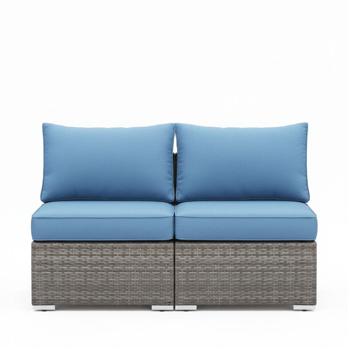 Armless Patio Sofa Set, With UV Resistant Frame And Waterproof Cushions - Blue / Brown