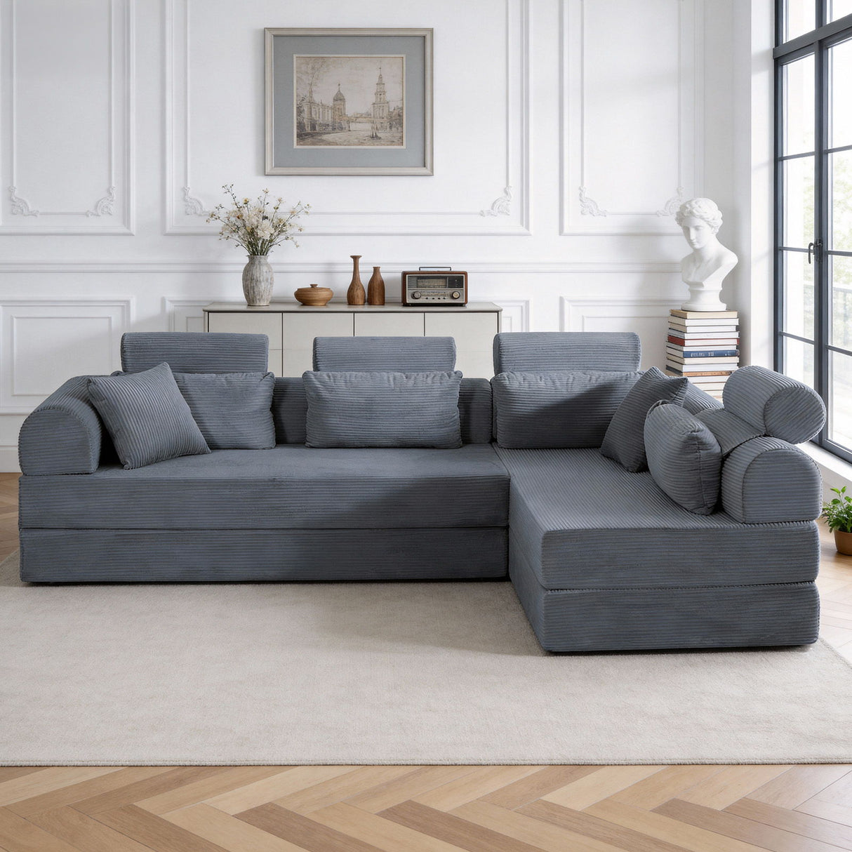 Modern L-Shape Modular Sectional Sofa, Compressed Design