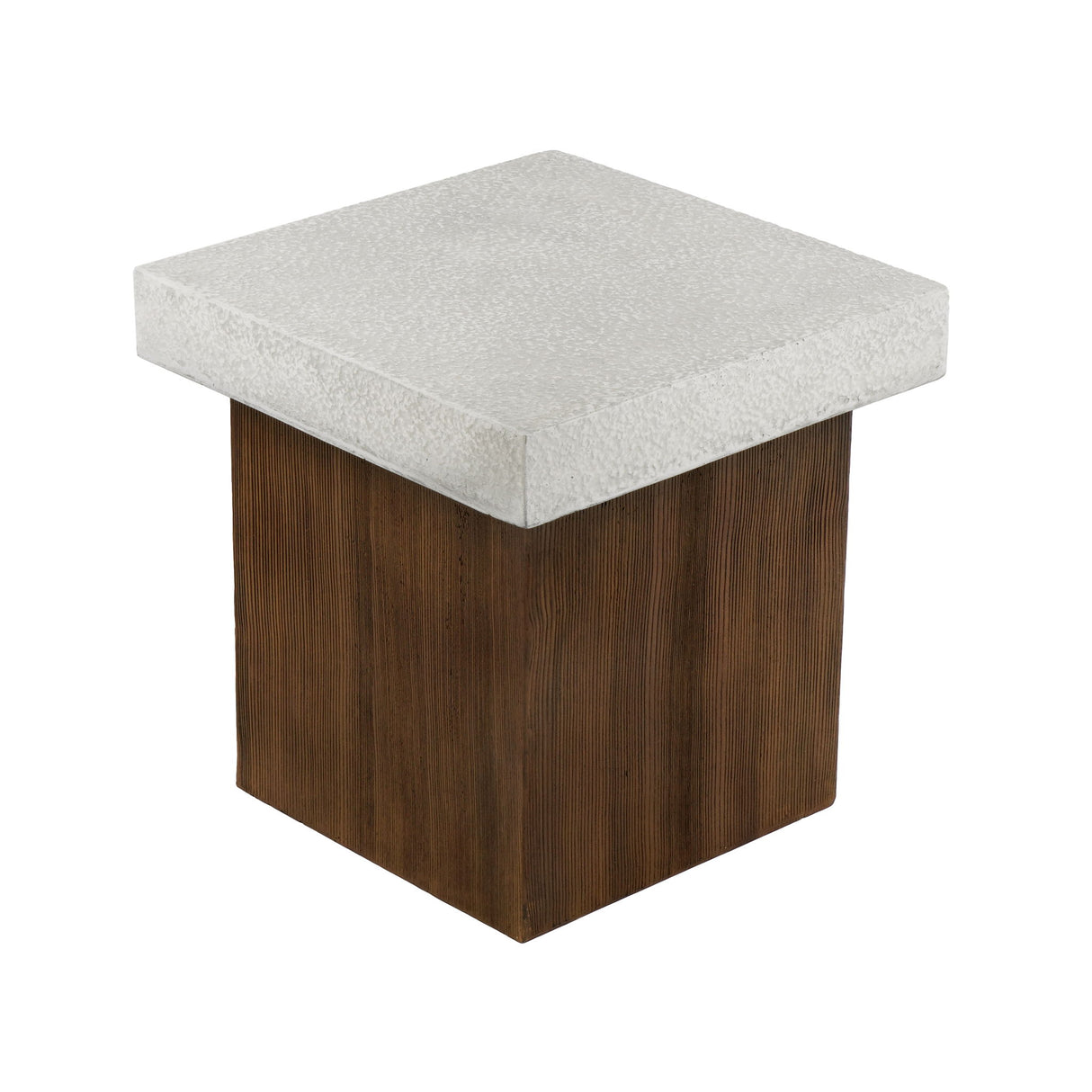 Mgo Square Side Table With Faux Stone Top And Wood Frame - Antique White / Natural Wood