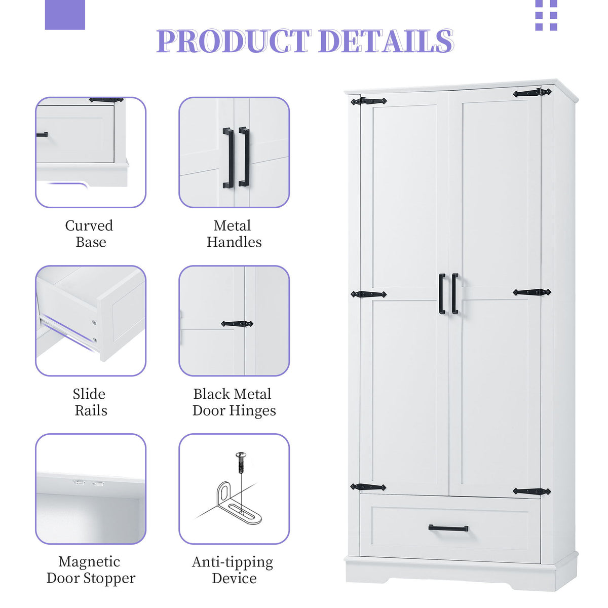 Tall Bathroom Storage Cabinet With 2 Doors And 2 Drawer, Adjustable Shelf - White