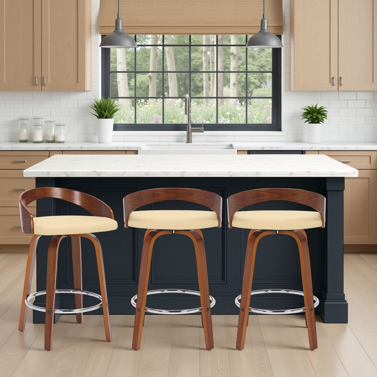 Sonia - 26" Counter Height Swivel Bar Stool - Walnut Wood