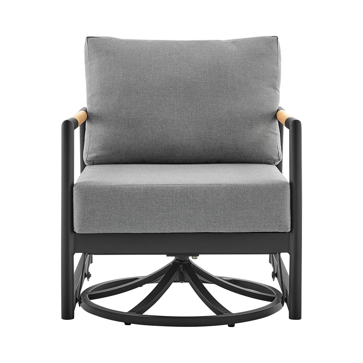Royal - Outdoor Patio Swivel Glider Lounge Chair - Black Aluminum And Teak Wood With Cushions