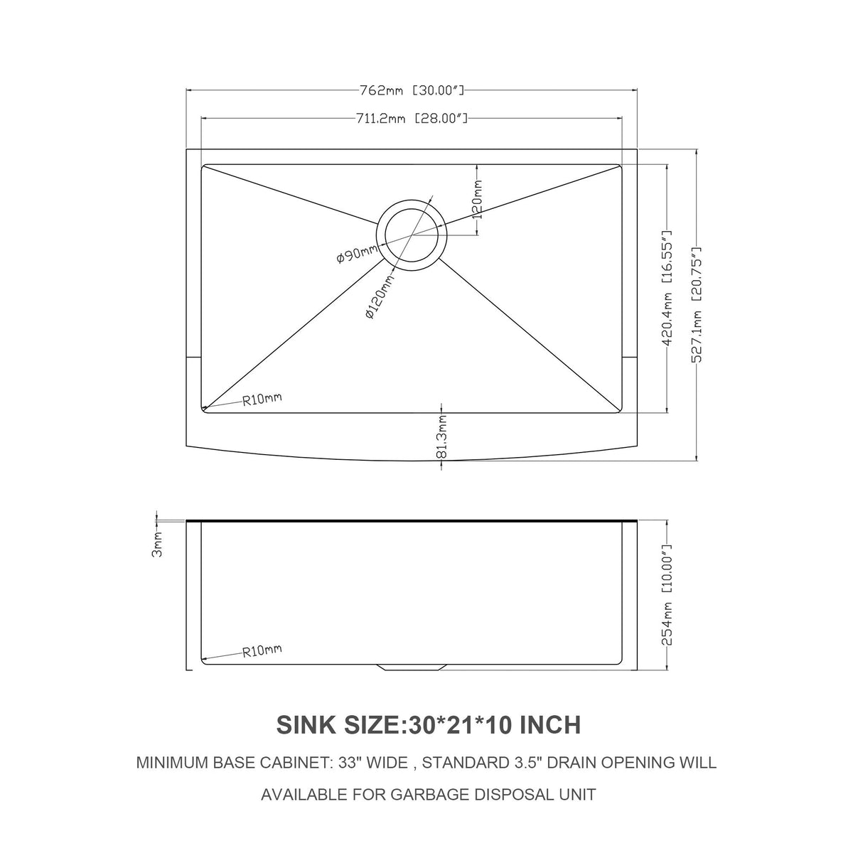 Farmhouse Kitchen Sink, Stainless Steel, Apron Front