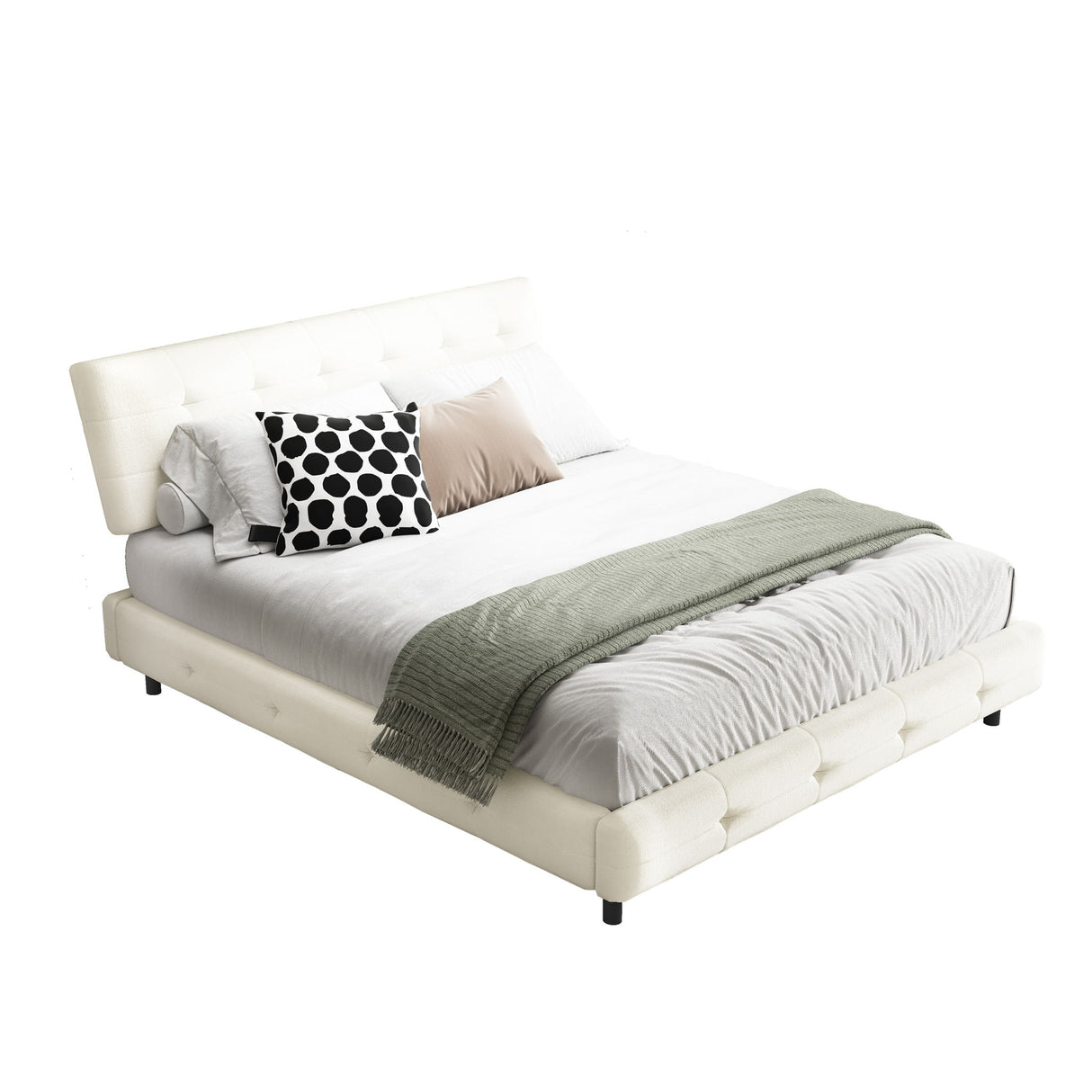 Tufted Headboard With Extra-Large Ultra-Soft Cloud Pillow Design