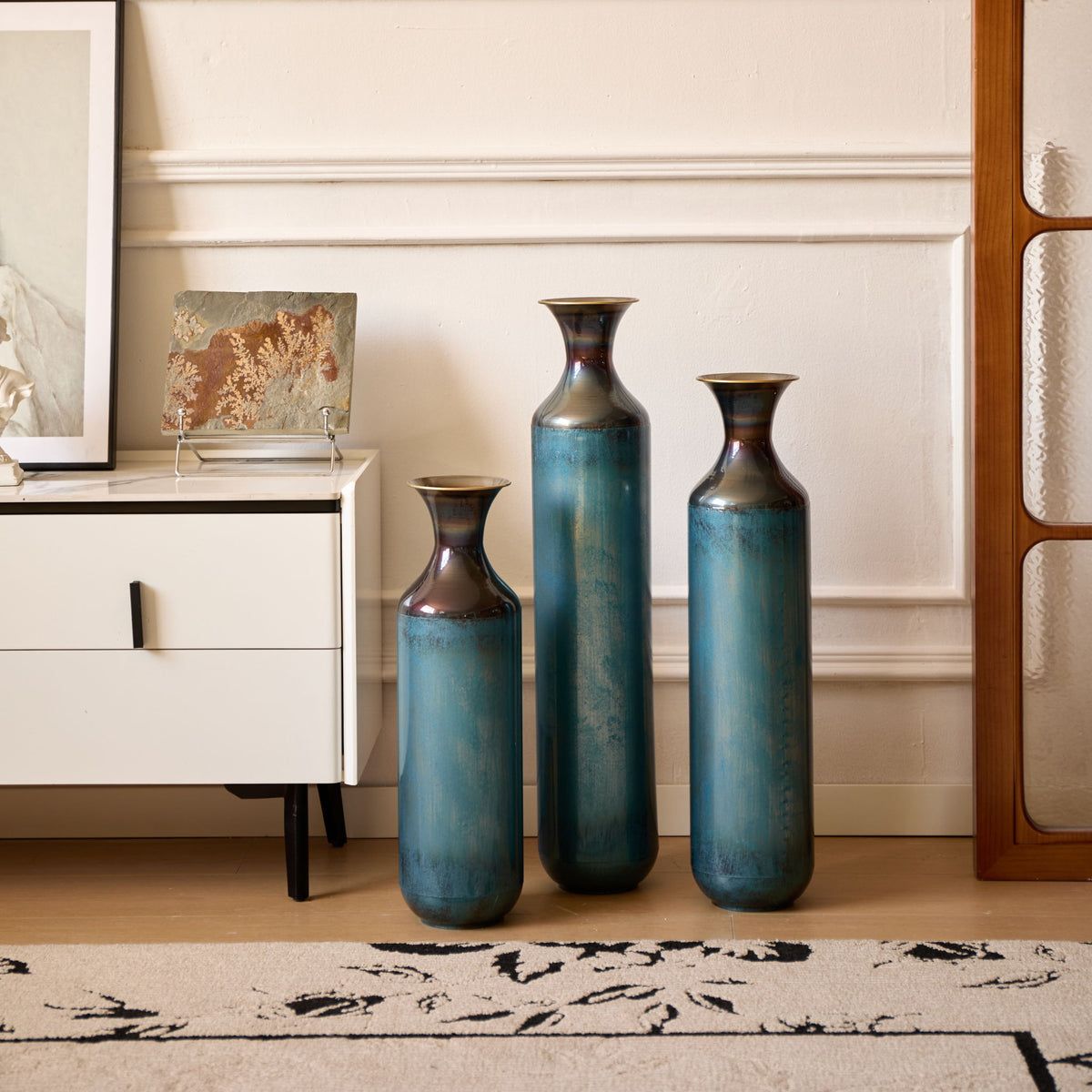 Modern Droplet Shaped Floor Vase Set, 3 Piece Home Decor