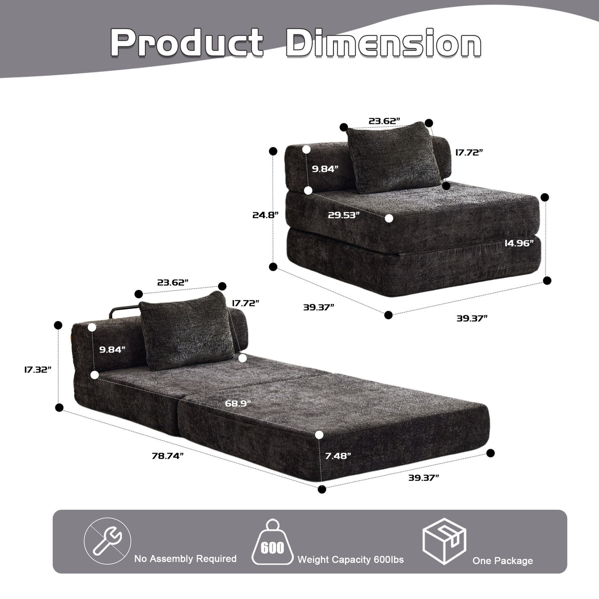 Convertible Floor Sofa Bed With Fixed Shape Frame For Living Room