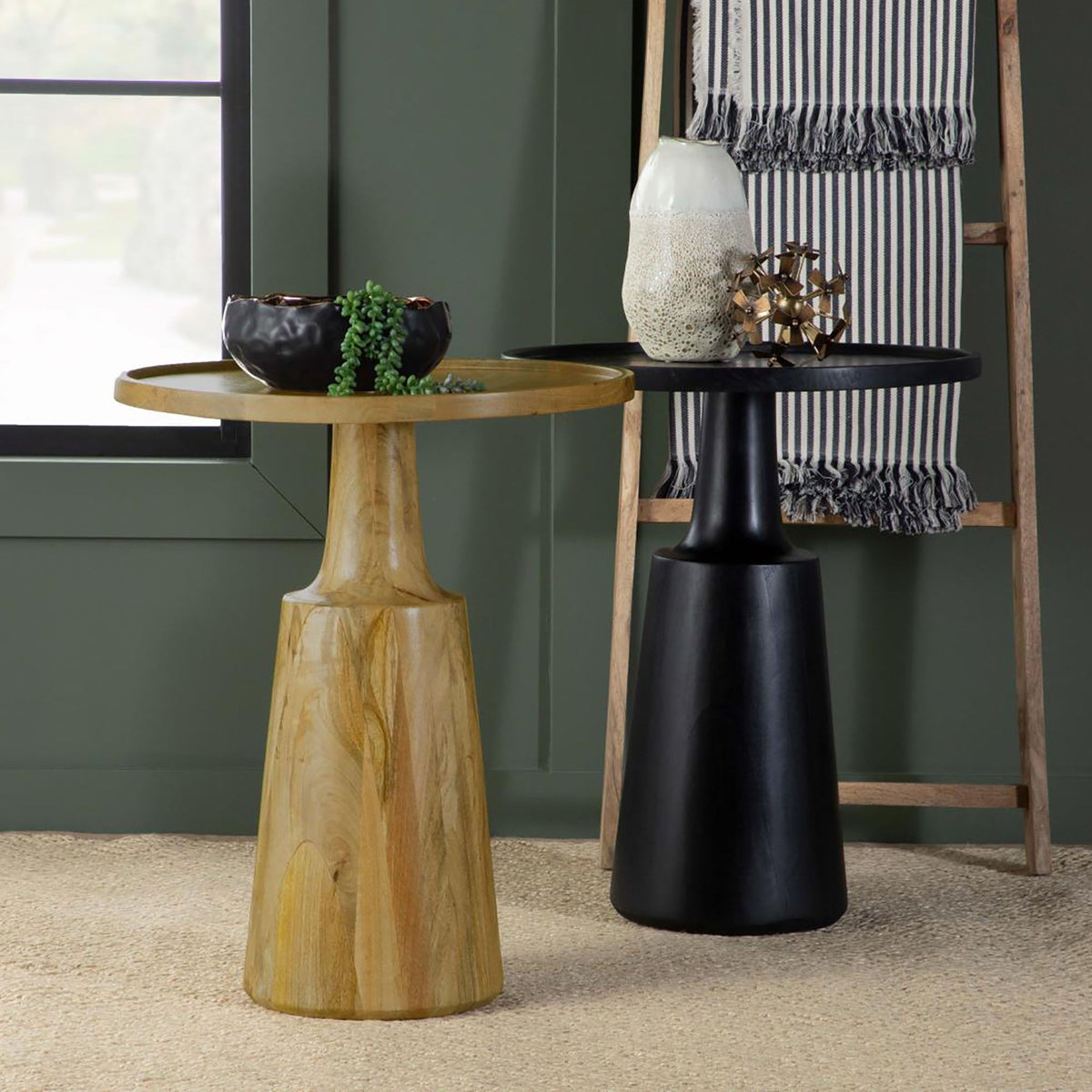 Pedestal Accent Table With Round Lipped Top