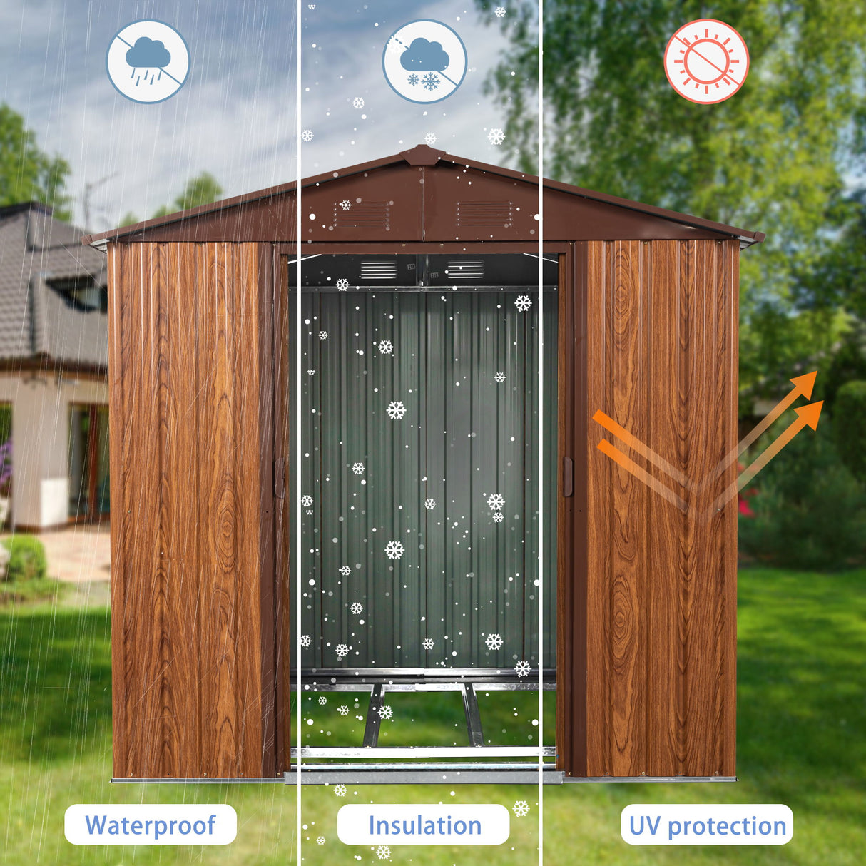 Outdoor Metal Storage Shed Garden Building Heavy Duty with Floor Base