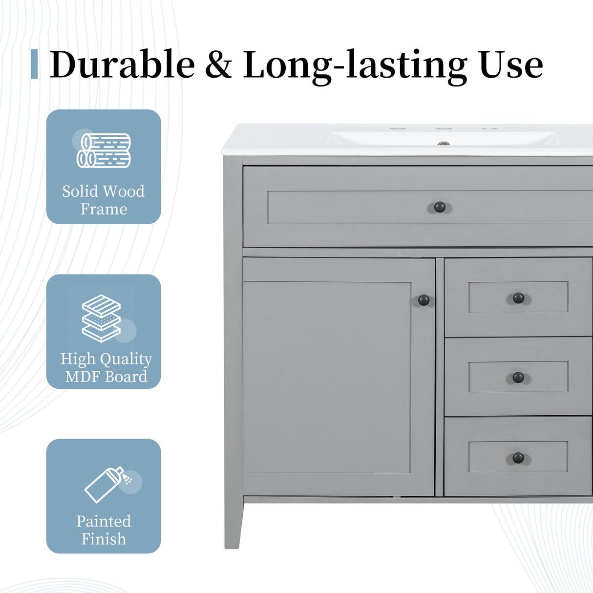 Bathroom Vanity With Sink, Cabinet With 3 Drawers And Adjustable Shelf