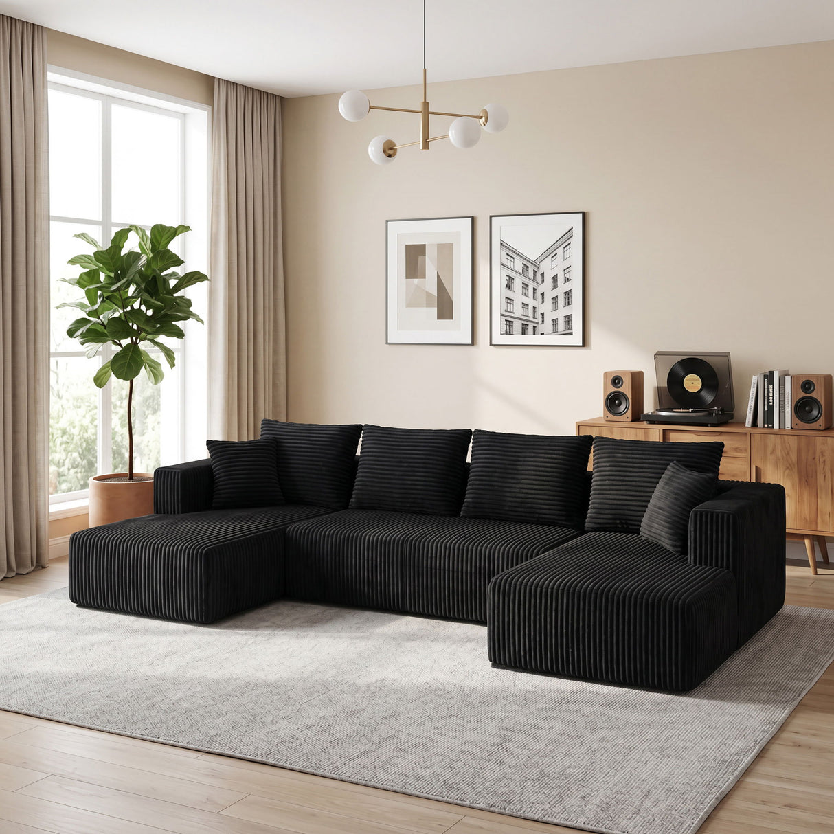 U-Shaped Modular Sectional Sofa With Double Chaise, Oversized Deep Seat For Living Room