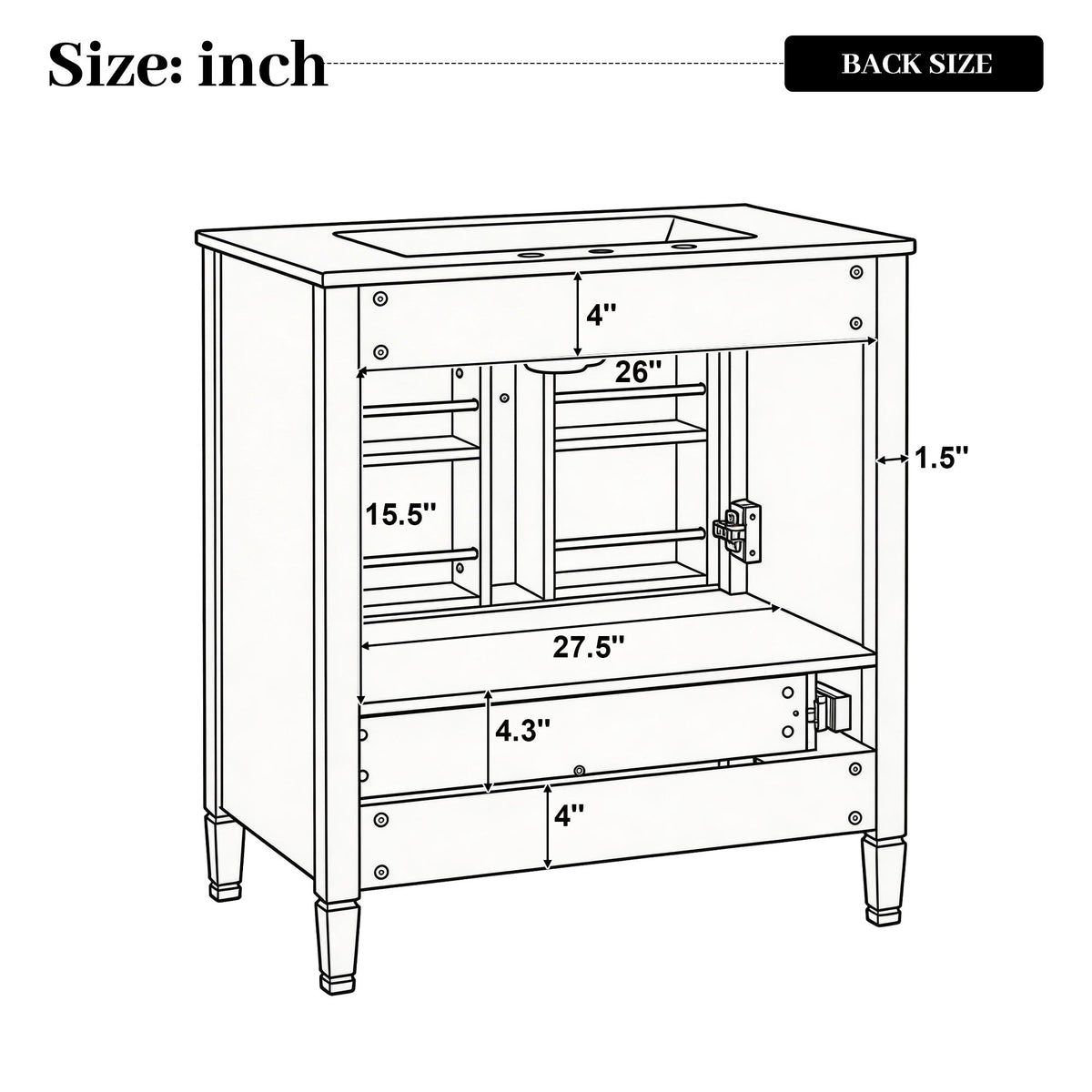 Elegant Fluted Bathroom Vanity With Sink, Soft Close Doors & Drawer