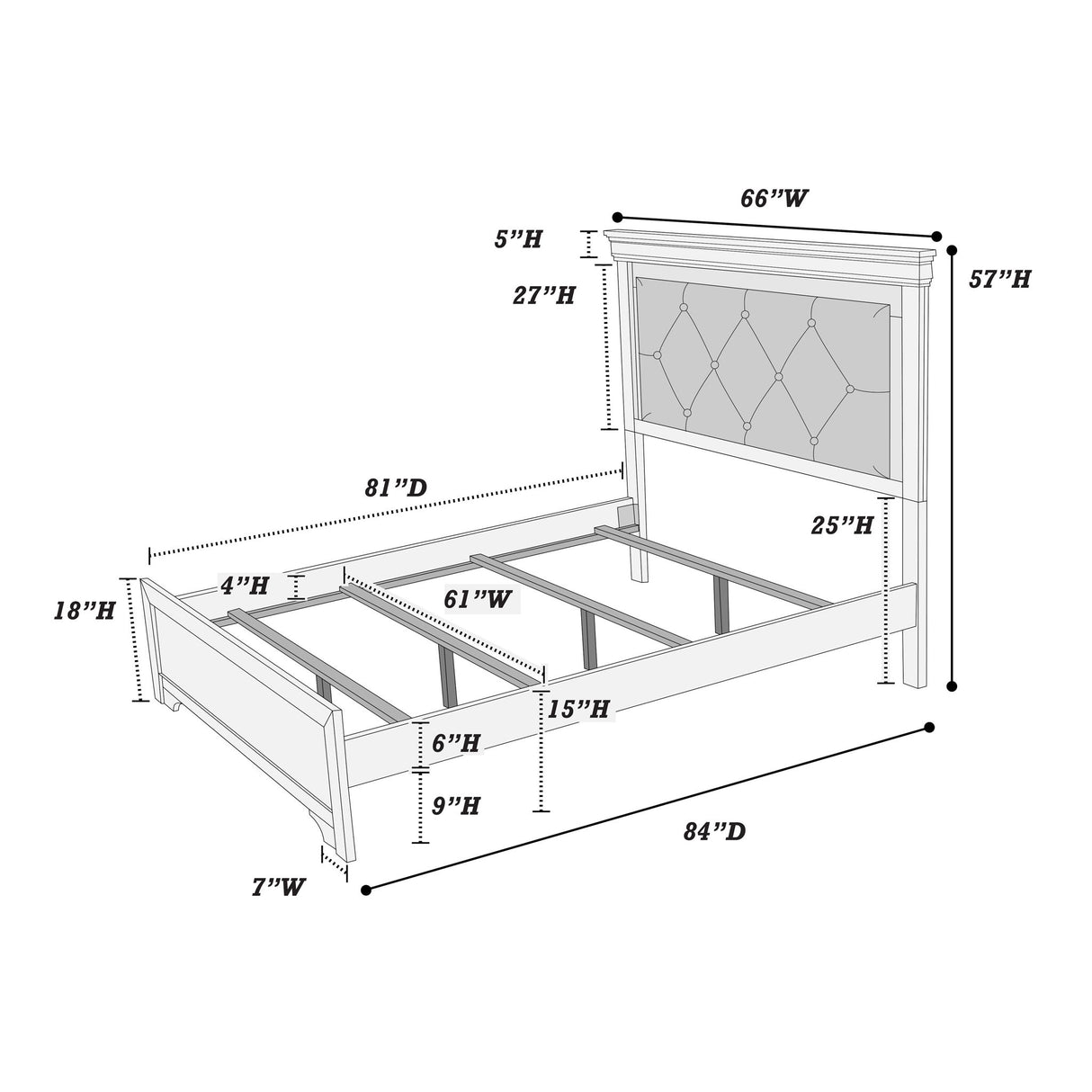Tufted Headboard Bed With LED Lighting